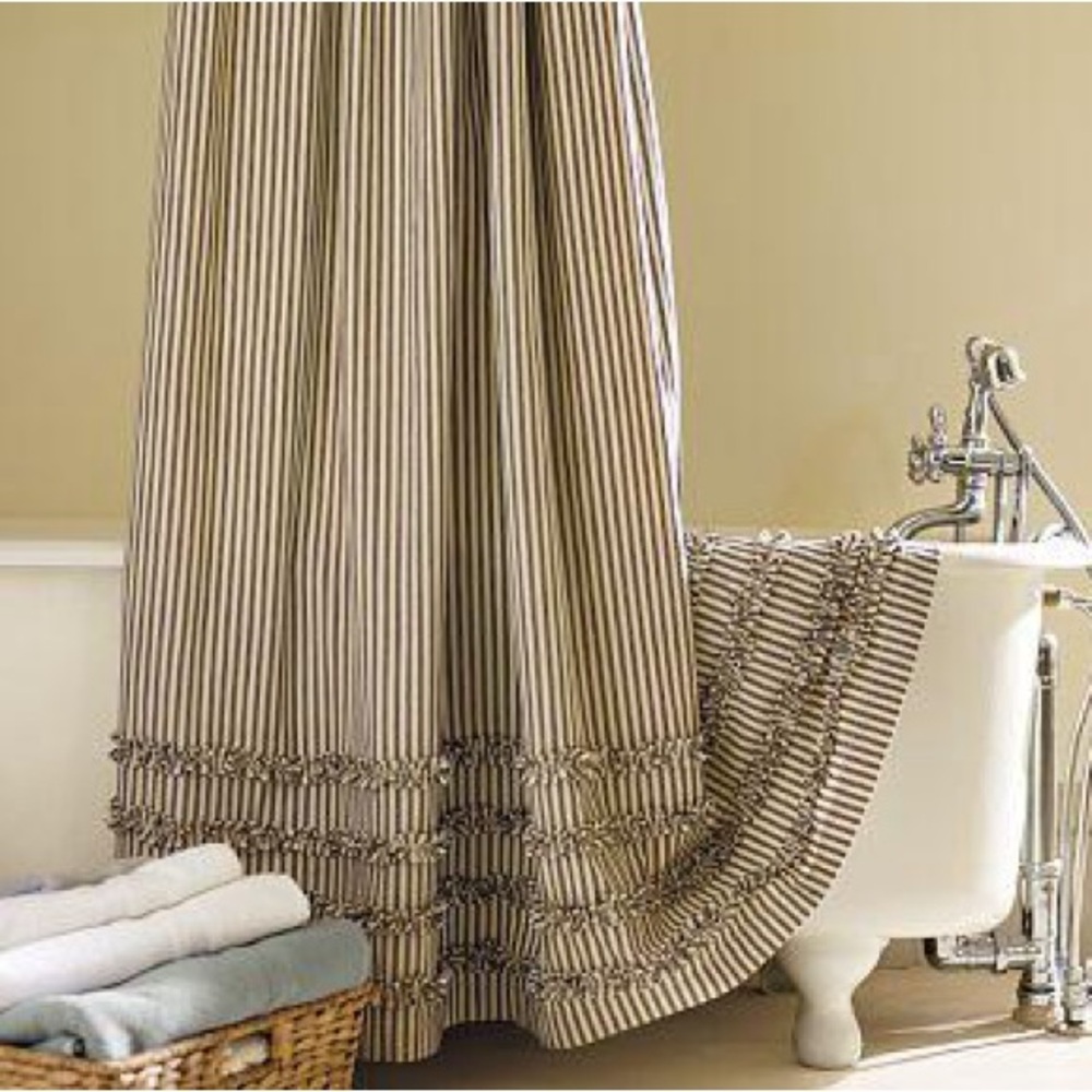 Pottery Barn Striped Shower Curtain - Black and Ivory/Tan